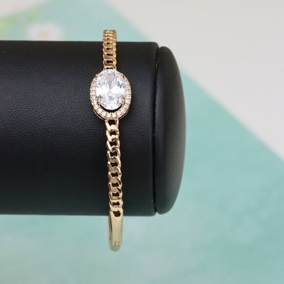 Oval Stone Rose Gold Bangle with Chain-Style Detailing, XPBL0443 - Picture 7 of 12